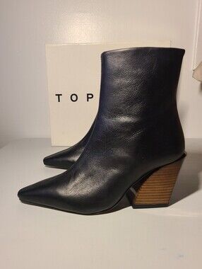 Topshop - Black Leather Pointed Ankle Boots Womens Size 7.5